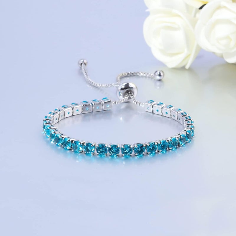 CiNily Adjustable Tennis Bracelets for Women Teen Girls Rainbow Cubic Zirconia Bracelet 14K White Gold Plated Hypoallergenic Slider Bracelet Jewelry Gift - Image 2
